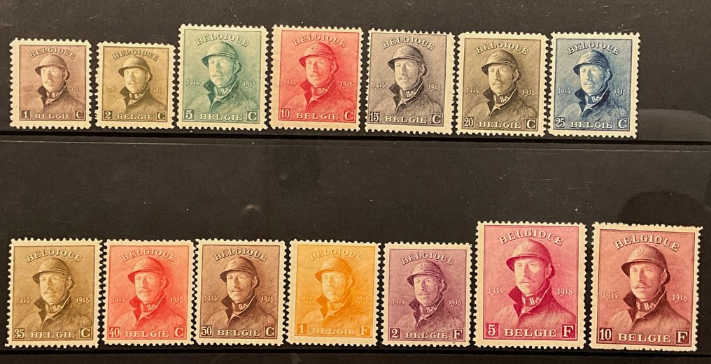 Bélgica 1919 - Albert I "Helm" - Série completa com centragens aprimoradas - OBP/OCB 165/78 #2.1