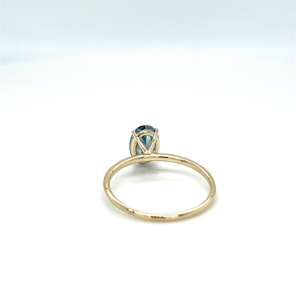 Ingen mindstepris - Ring - 14 karat Gulguld - 1.00ct. tw. Blå Diamant (Laboratoriedyrket diamant i fancy farver) #4.3