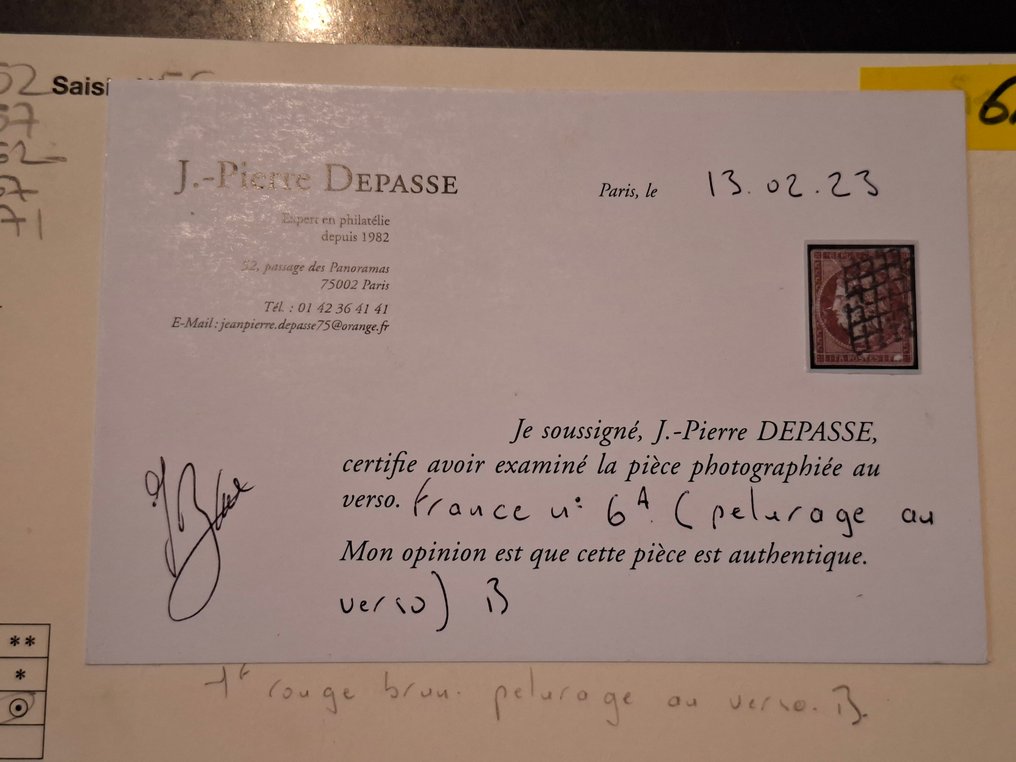 法國 1849/1849 - Ceres N° 6A 红褐色已盖销，附有证书 #4.3