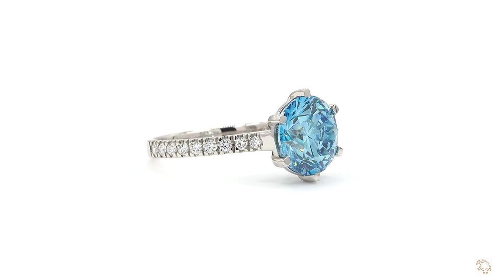 Ei pohjahintaa - Sormus Platina - 3.26ct. tw. Sininen Timantti (Fancy-värinen laboratoriotimantti) - Timantti - Fancy Vivid Blue #4.3