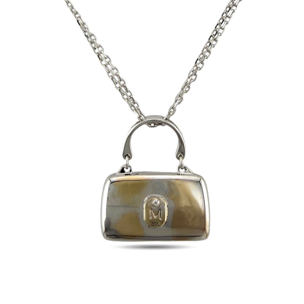 Colar com pingente - 18 K Ouro branco, Colar com pingente de bolsa em ouro branco 18K com diamantes de 0,28 ct exclusivo Mirabelle - 0.28ct. tw. Diamante (Colorido natural) #3.2