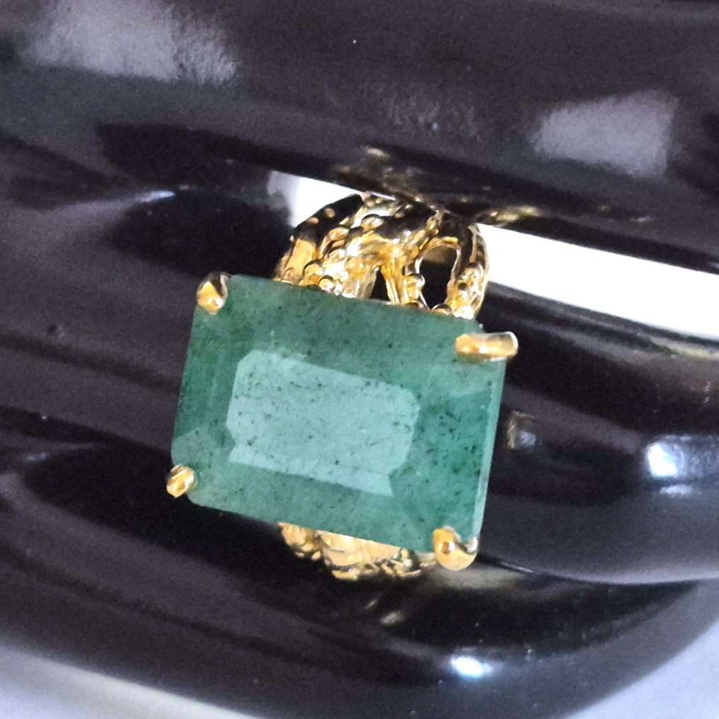 没有保留价 - 戒指 银, Gold-plated 祖母绿 - 10ct 祖母绿戒指,配7.5 #1.0