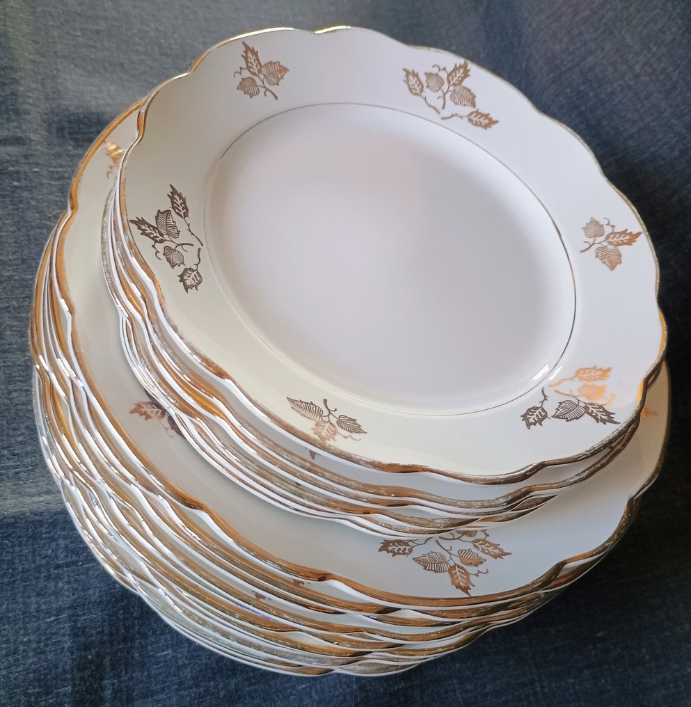 Capodimonte - Fiori dorati - Σερβίτσιο δείπνου (18) - Bordo oro - Κεραμικό, Χρυσός - Χρυσό περίγραμμα #1.0