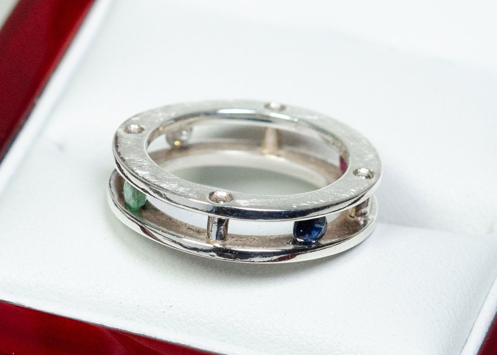 没有保留价 - 戒指 - 925 银 - 0.10 克拉钻石/ 0.15 克拉蓝宝石/ 0.15 克拉红宝石/ 翡翠 - 设计师戒指 #3.2