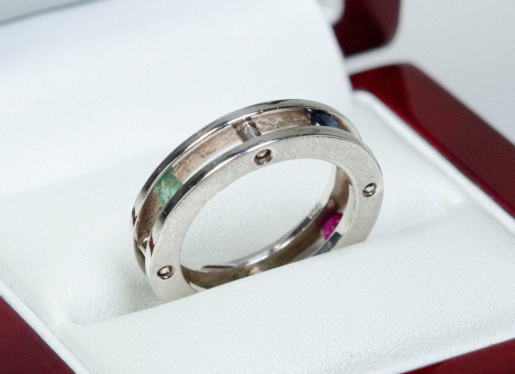 没有保留价 - 戒指 - 925 银 - 0.10 克拉钻石/ 0.15 克拉蓝宝石/ 0.15 克拉红宝石/ 翡翠 - 设计师戒指 #4.3