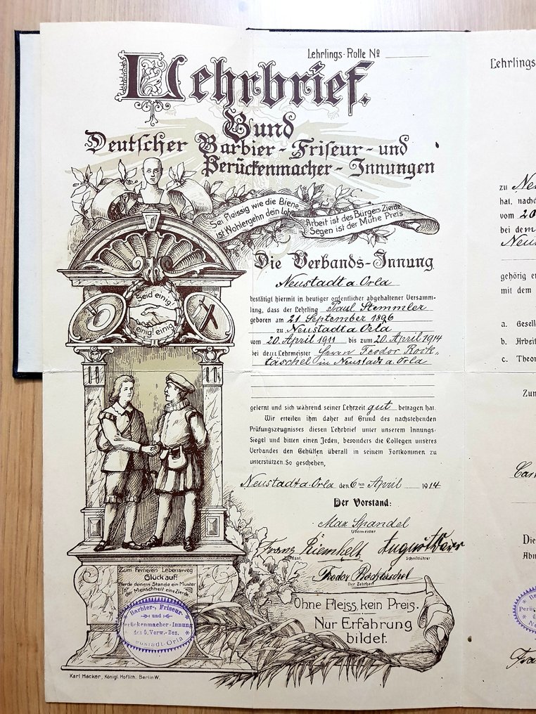 Dokument - Karl Hacker - Lehrbrief - Karl Hacker - 1914 #2.1