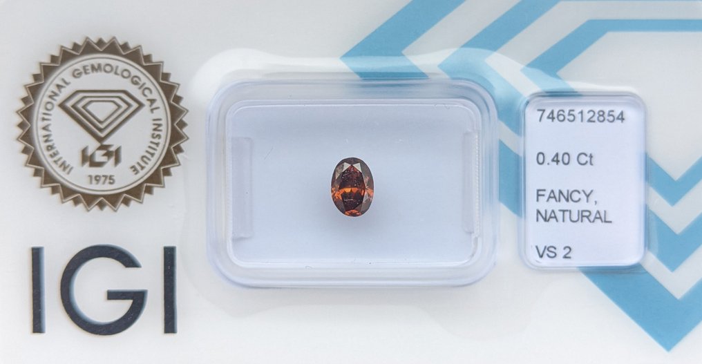 Ingen reservasjonspris - 1 pcs Diamant (Naturfarget) - 0.40 ct - Oval - Fancy dark Brun Oransje - VS2 - Det internasjonale gemologiske institutt (IGI) #1.0