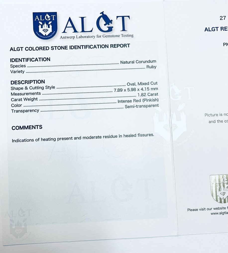 Nincs minimálár - 1 pcs Piros, Rózsaszín Rubin - 1.82 ct - Antwerpeni Drágakővizsgálati Laboratórium (ALGT) #3.2