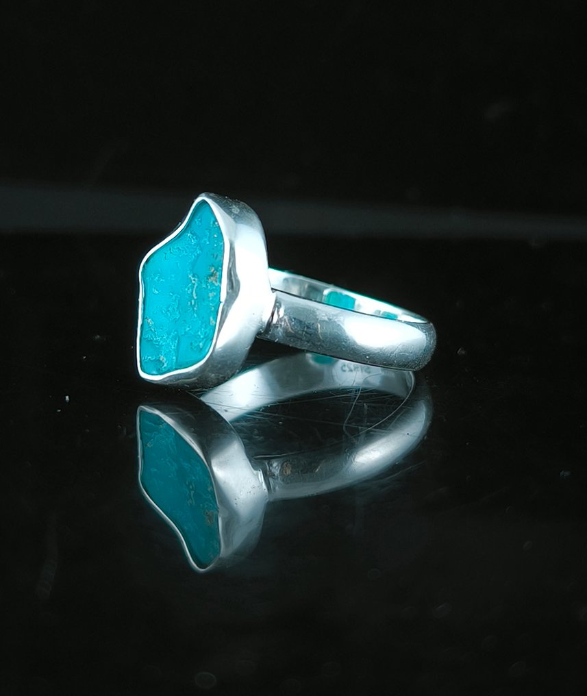 Turkus Pierścionek z srebra próby 925 - Wysokość: 15 mm - Szerokość: 12 mm- 3.54 g - (1) #2.1