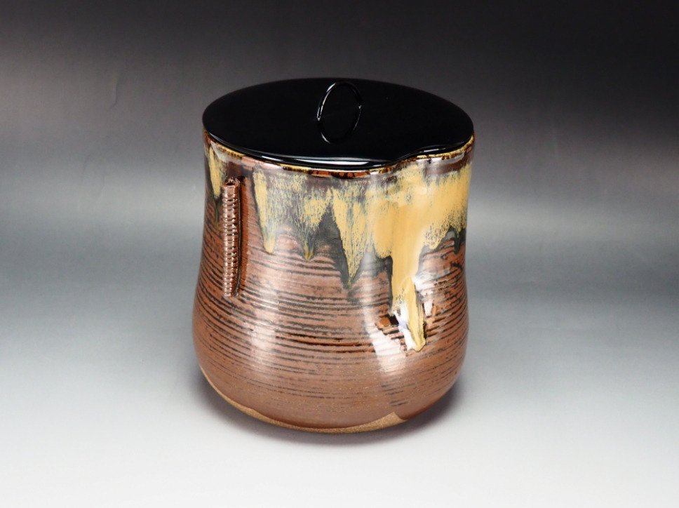 Takatori Ware Mizusashi（水壶）带滴釉 - Onimaru Setsuzan - 陶瓷 - Onimaru Setsuzan / 鬼丸雪山 (1912–1996) - 日本 - 昭和年代(1926-1989) #4.3