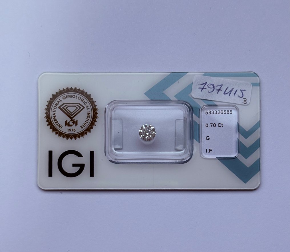 1 pcs 钻石 (天然) - 0.70 ct - 圆形 - G - IF - 国际宝石研究院(IGI) #1.0