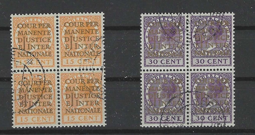 Netherlands 1913 - Service seals in used blocks of four. - NVPH D9/15, D16/19 #4.3