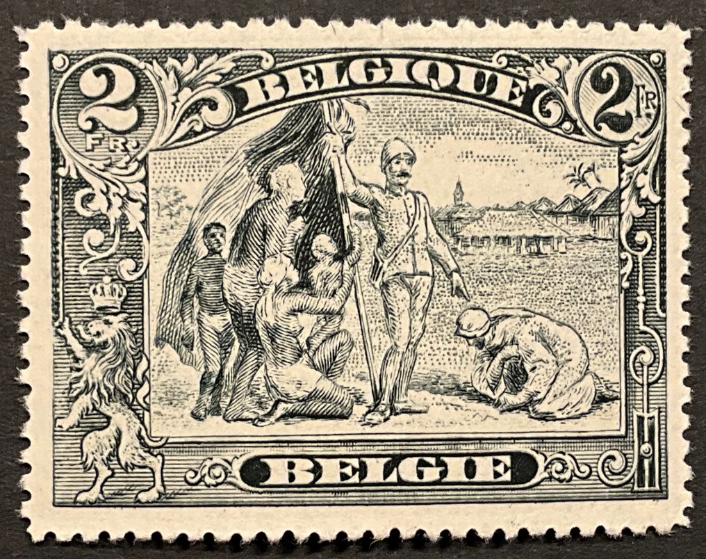 Belgia 1915 - Utgivelse Albert I og utsikter - 2fr Lysgrått «Witte Neger» - Vakker Centrage - OBP/COB 146b #1.0