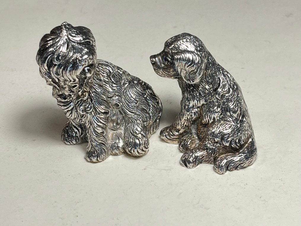Fratelli Magrino - Szobor, Coppia di cani, Bobtail e San Bernardo- Firenze anni '80 - 5 cm - Argento 925 laminált #3.2