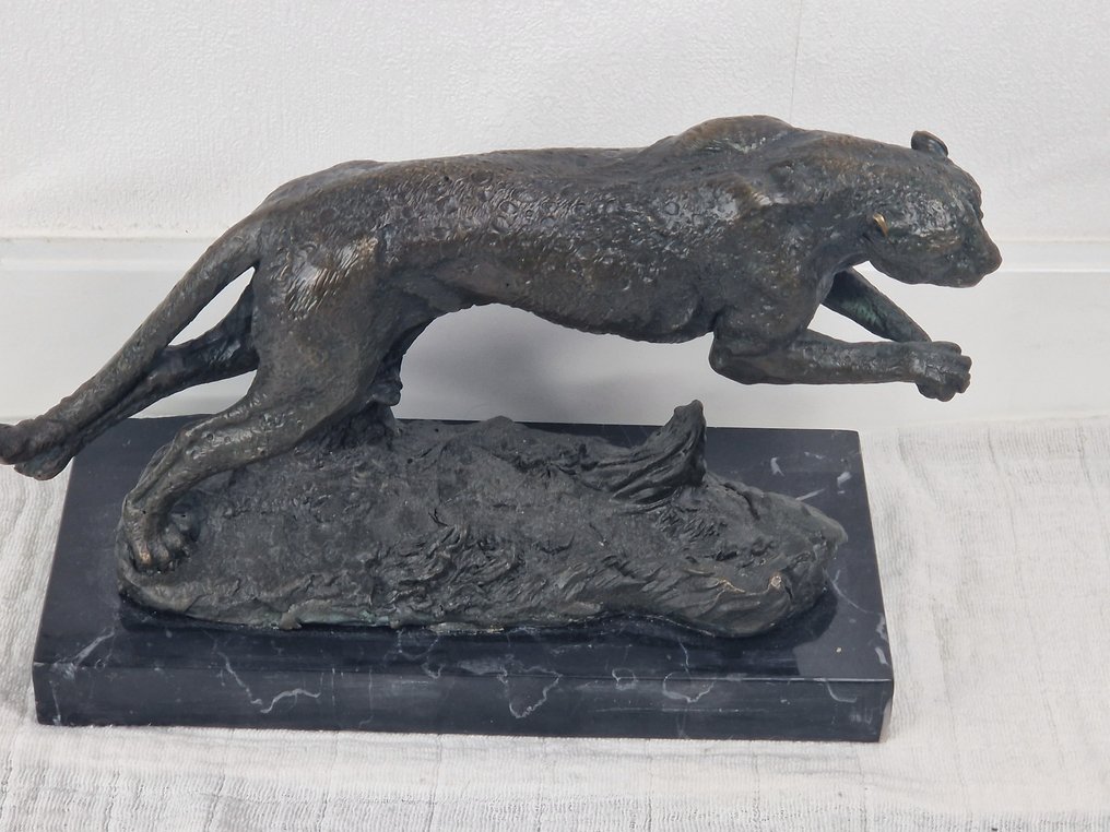 雕像, Panter - 2 kg - 16 cm - 青銅色, 大理石 - 1920 #1.0
