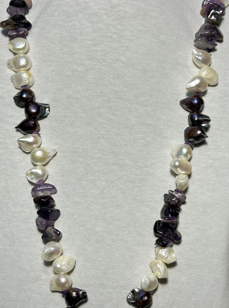 天然珍珠(白色与黑色)、巴西巴洛克珍珠与紫水晶 / 高品质 - 頸鏈 - 1045 克拉 #2.1