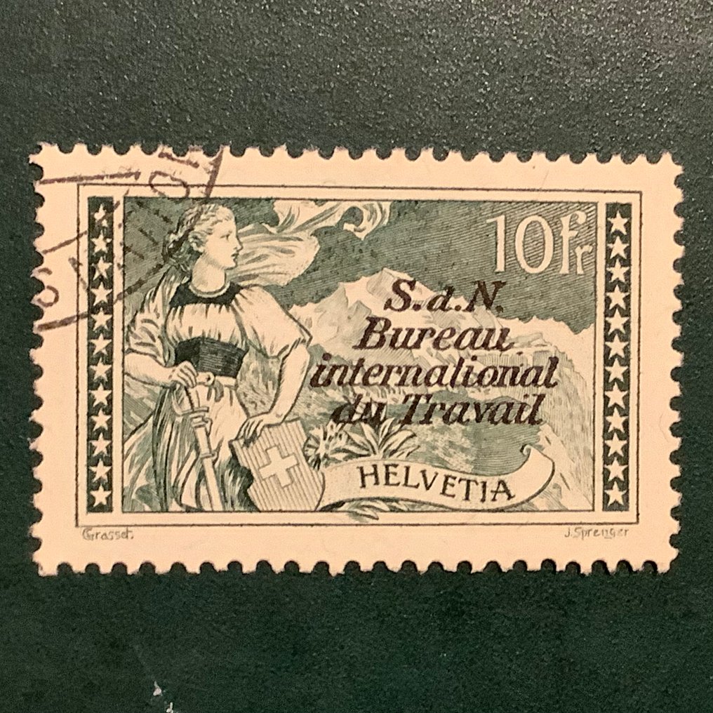 Ελβετία 1923 - 10 τοπία με εκτύπωση για τον Διεθνή Οργανισμό Εργασίας - κεντρικά - Zumstein 14 / Michel 14 #1.0