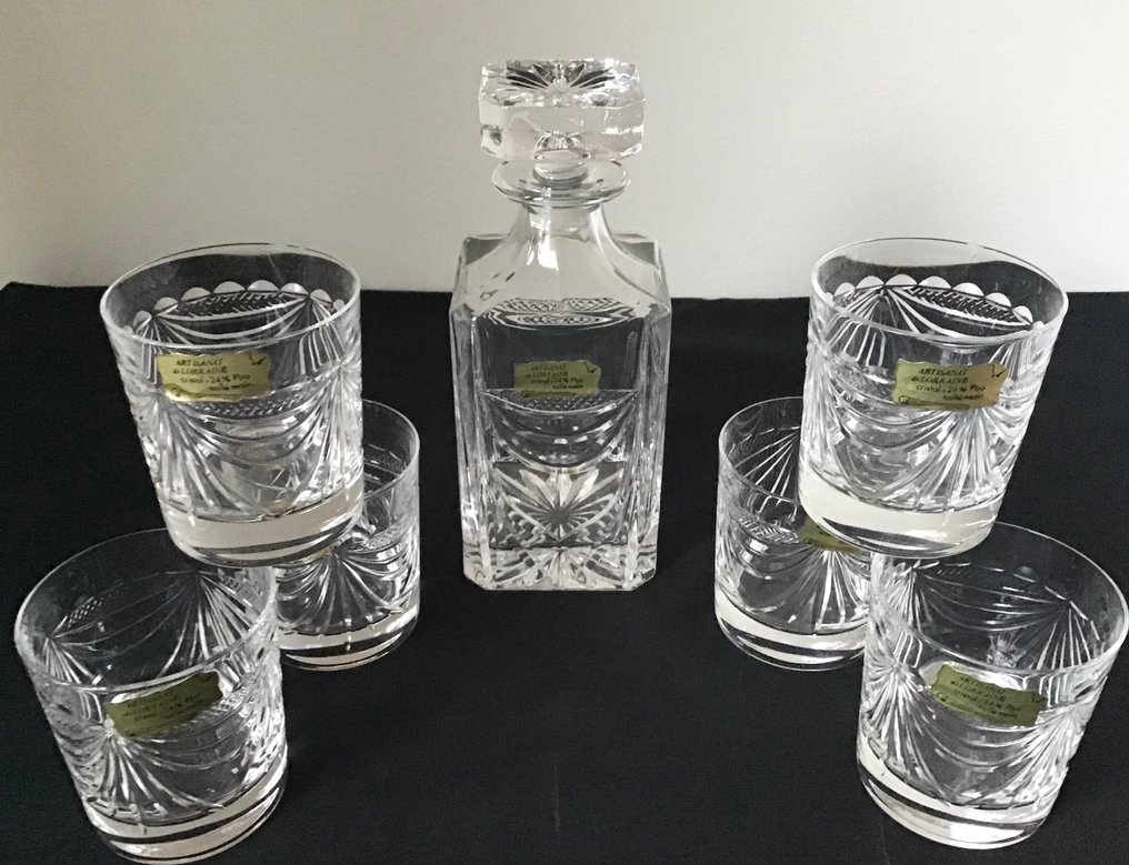 Artisanat de LORRAINE CRISTAL+ 24% Pbo taille main - Verre à whisky - Ensemble de 7 verres à whisky en cristal taillé #1.0