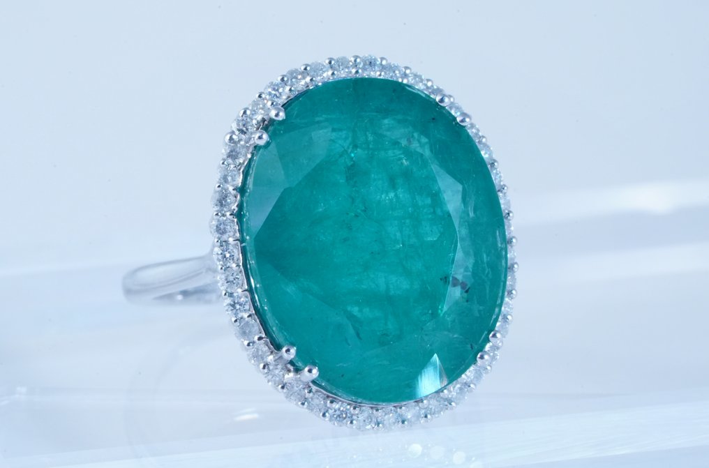 No reserve price - Ring Platinum -  15.11ct. tw. Emerald - Diamond #4.3