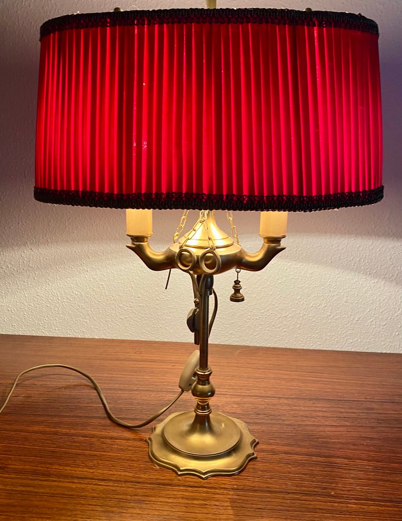 Lampe de table - Laiton et Tissu - Bouillotte Style LouisXVI #1.0