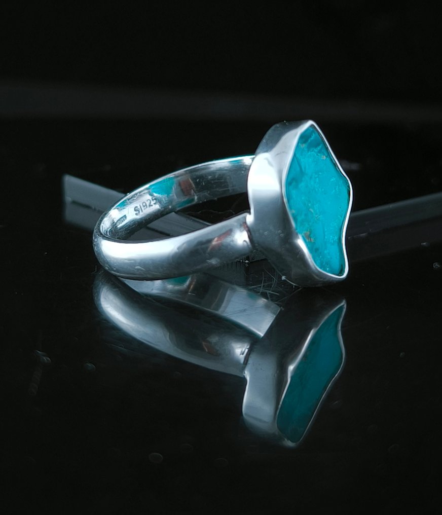 Turkus Pierścionek z srebra próby 925 - Wysokość: 15 mm - Szerokość: 12 mm- 3.54 g - (1) #4.3