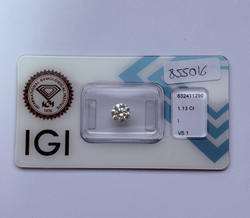 1 pcs 鑽石  (天然)  - 1.13 ct - 圓形 - I(極微黃、正面看為白色) - VS1 - 國際寶石學院（International Gemological Institute (IGI)） - Ex Ex Ex 无 #1.0