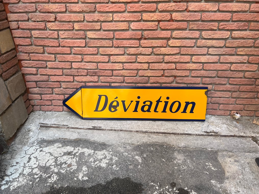Enseigne en émail - Panneau de signalisation routière émaillé ancien « Déviation » – Signalétique française - Métal #2.1