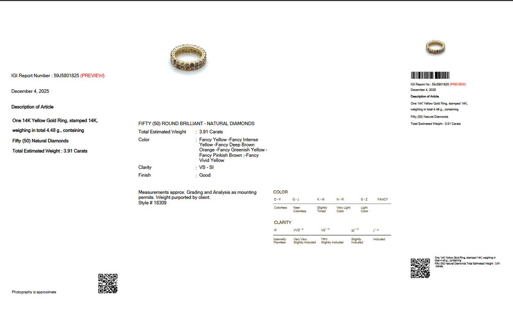 沒有保留價 - 戒指 - 14 克拉 黃金 - 3.91ct. tw. 鉆石 (天然彩色) - IGI #2.1
