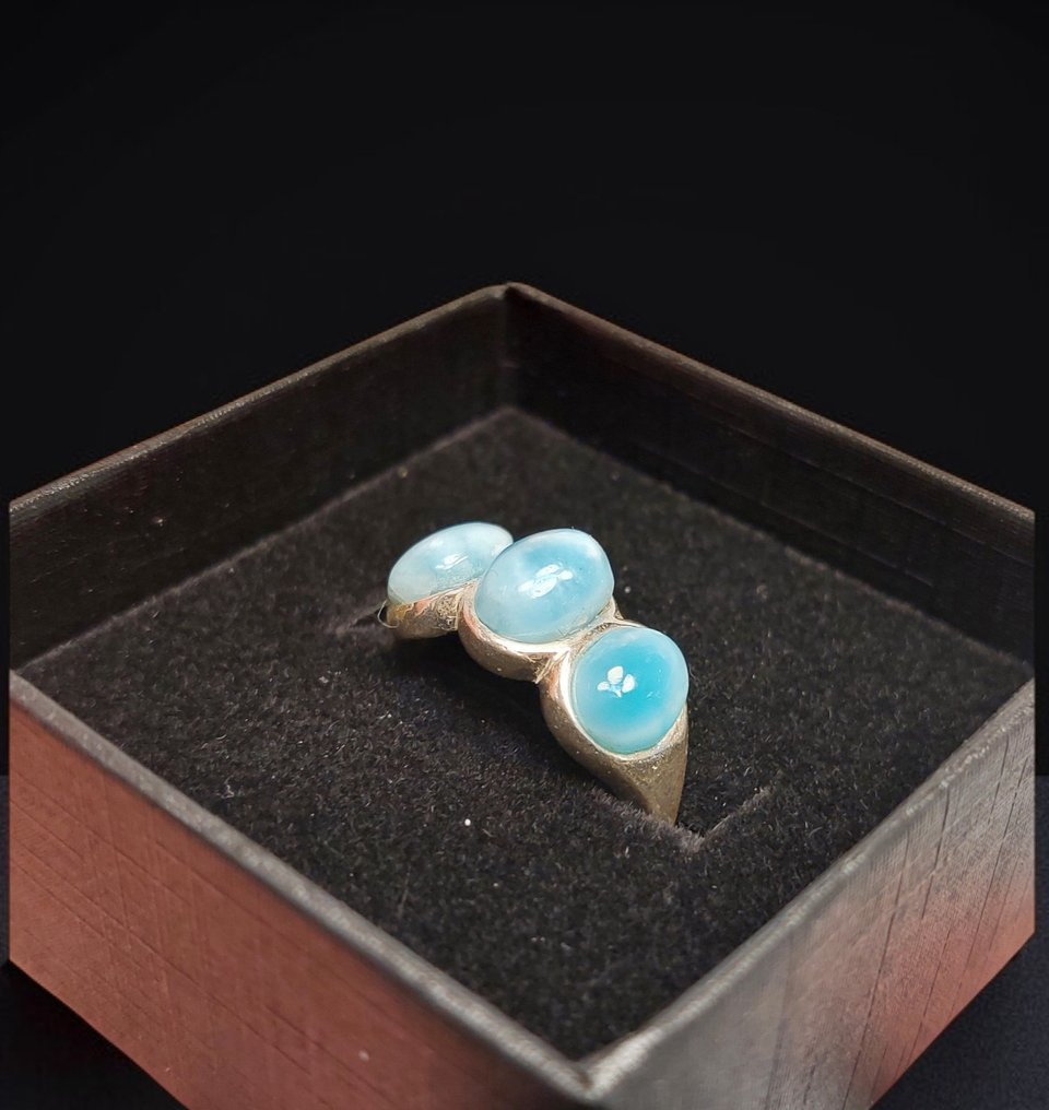 High-quality Larimar ring. Handcrafted creation. Untreated natural stone. 925 silver. Size 57/58.- 4 g #1.0