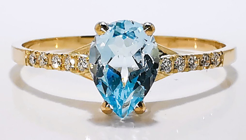 χωρίς τιμή ασφαλείας - Δαχτυλίδι - 14 καράτια Κίτρινο χρυσό - 0.65ct. tw. Ακουαμαρίνης - Διαμάντι #4.3