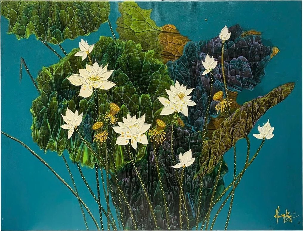 Nguyen Hieu - Le Chant des Nénuphars Blancs 75 x 99 cm #1.0