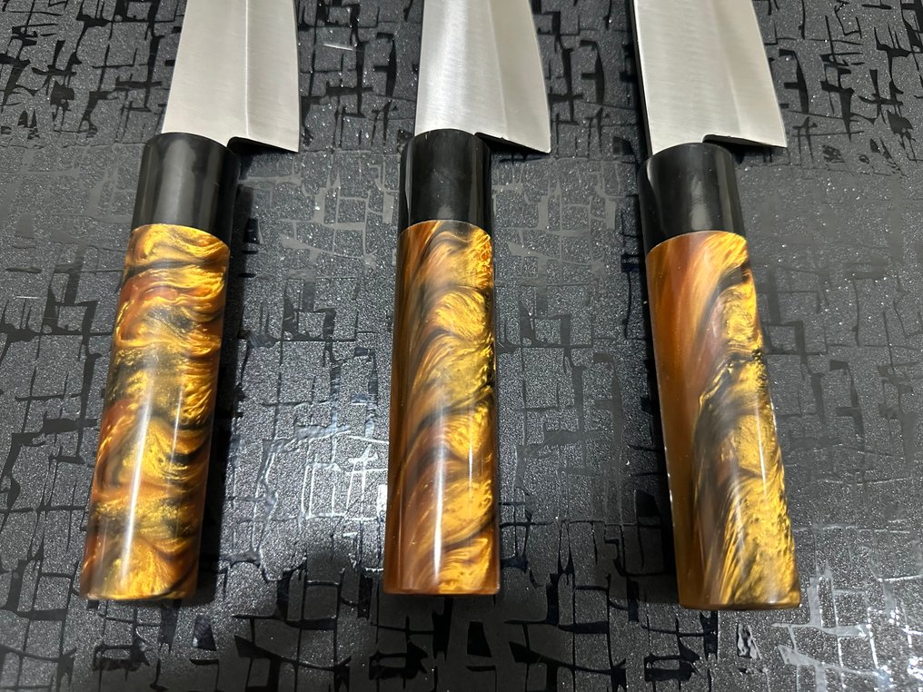 Bunka & Kiritsuke - Køkkenkniv - Chef's knife - Hammered Special D2 Steel Japanske Bunka & Kiritsuke kokkeknive - Ergonomisk blandingsfarvede blandingsharpiks håndtag - Japan #3.2