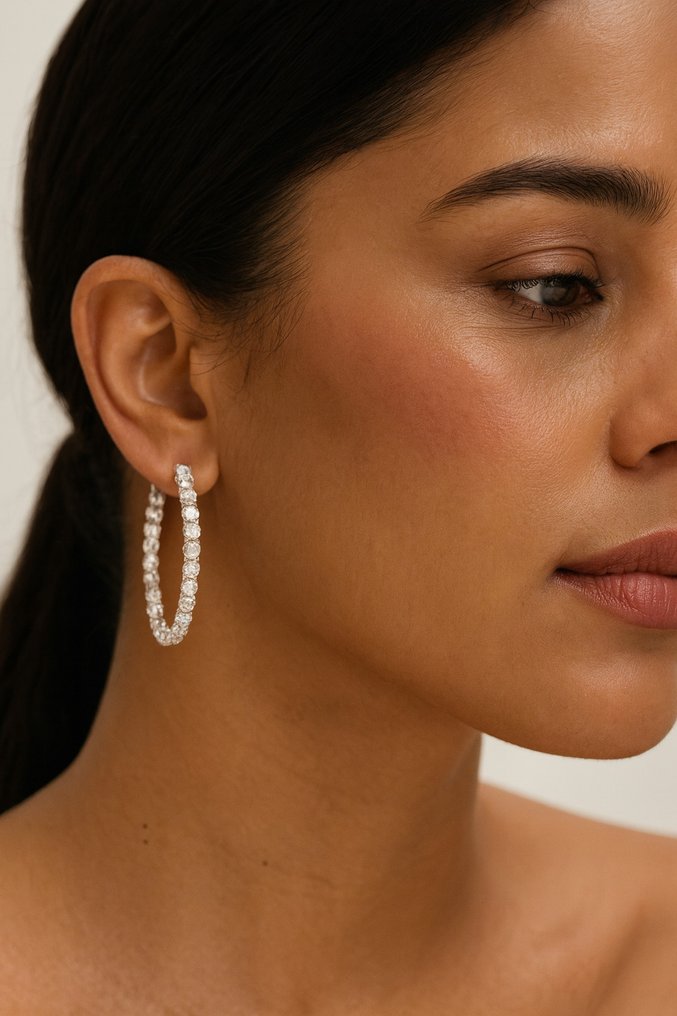 Drop fülbevaló - 18 kt. Fehér arany - 5.10ct. tw. Gyémánt (Természetes) #1.0