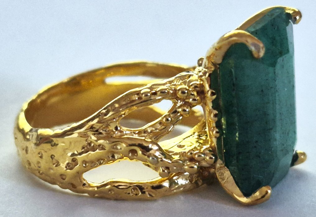 没有保留价 - 戒指 银, Gold-plated 祖母绿 - 10ct 祖母绿戒指,配7.5 #4.3