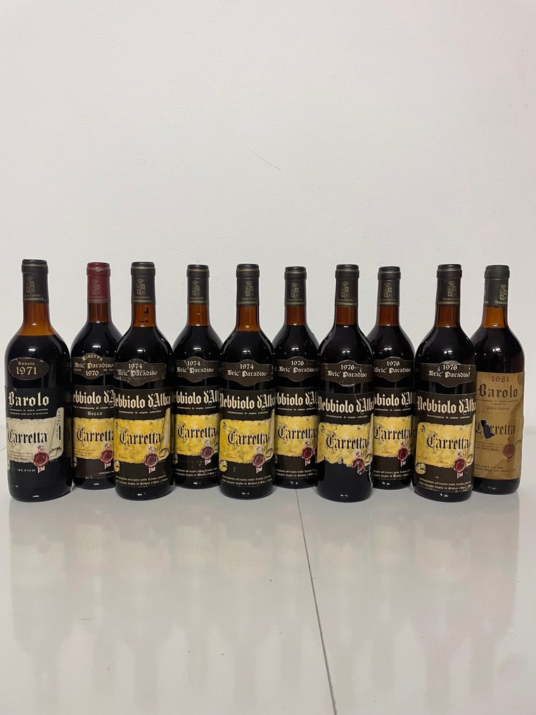 1971 , 1981 Barolo & 1970, 1974 x3, 1976 x4 Nebbiolo, Bric’ Paradiso, Carretta - Piemont - 10 Flaschen (0,75 l) #1.0