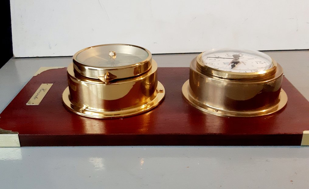 Maritime Object - Wood, Brass- Ship's clock and barometer #2.1