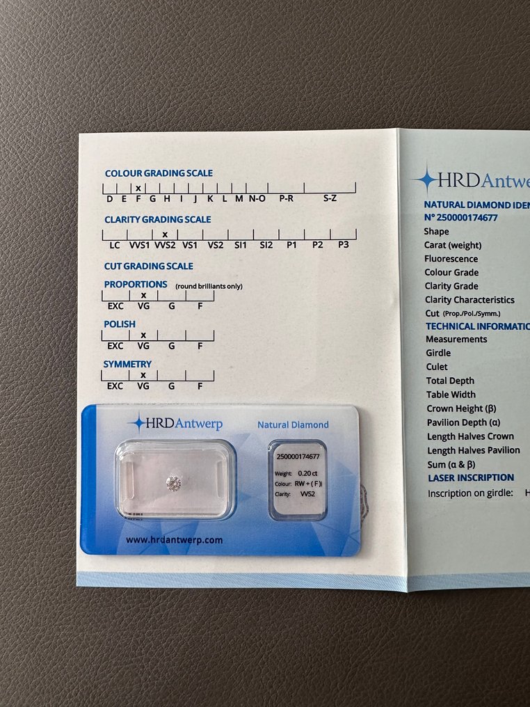 1 pcs Diamante (Natural) - 0.20 ct - Redondo - F - VVS2 - HRD Antwerp - FRETE GRÁTIS #2.1