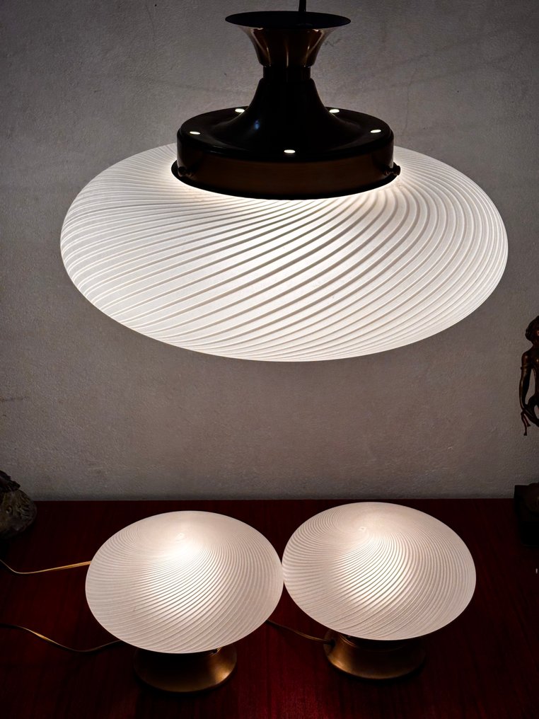 Κρεμαστό φωτιστικό - Γυαλί - Με δύο επιτραπέζια φωτιστικά. #1.0