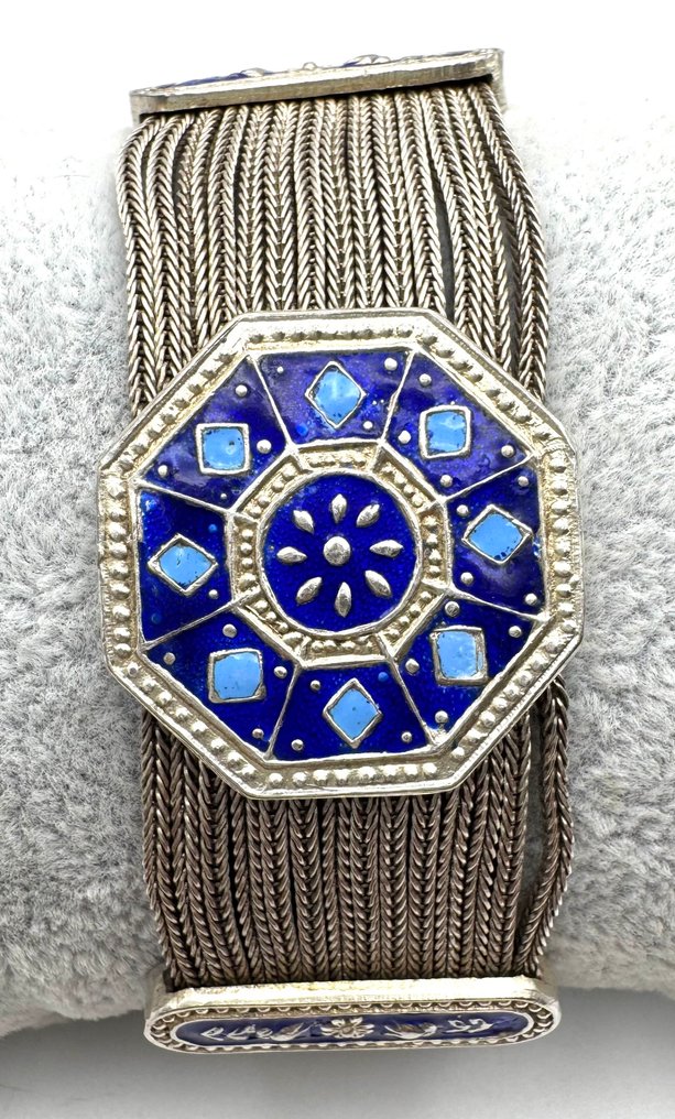 镶嵌有蓝色珐琅的手链 - 銀 - 土耳其 - 20世紀 #1.0