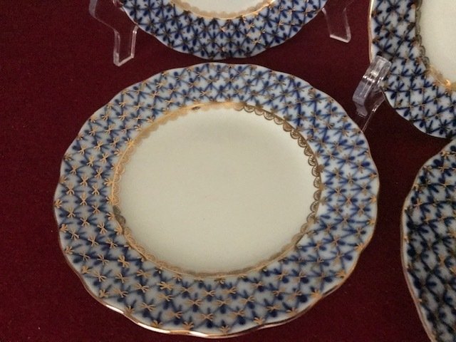 Anna Yatskevich - Lomonosov Imperial Porcelain Factory "Cobalt Net" - Piattino (6) - Oro 22 kt #4.3