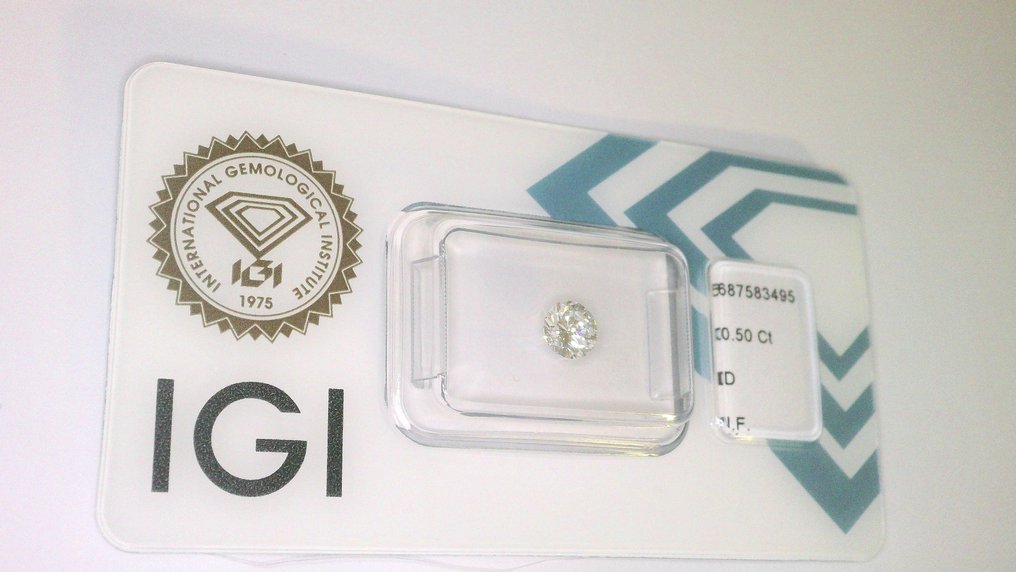 1 pcs Διαμάντι (Φυσικό) - 0.50 ct - Στρογγυλό - D (άχρωμο) - IF - International Gemological Institute (IGI) #2.1