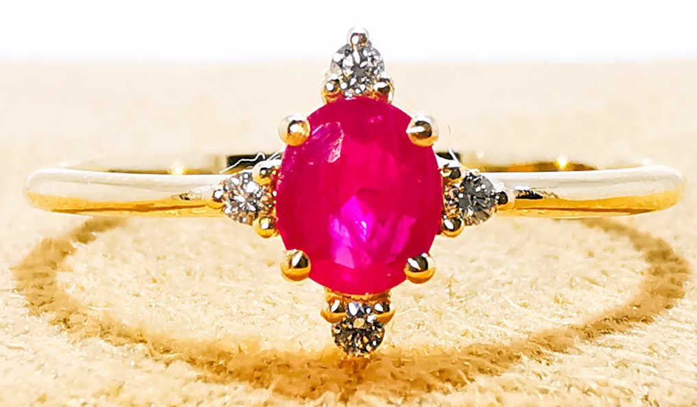 χωρίς τιμή ασφαλείας - Δαχτυλίδι - 14 καράτια Κίτρινο χρυσό - 0.38ct. tw. Ρουμπίνι - Διαμάντι #1.0