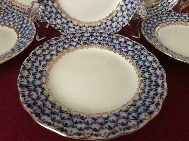 Anna Yatskevich - Lomonosov Imperial Porcelain Factory "Cobalt Net" - Piattino (6) - Oro 22 kt #1.0