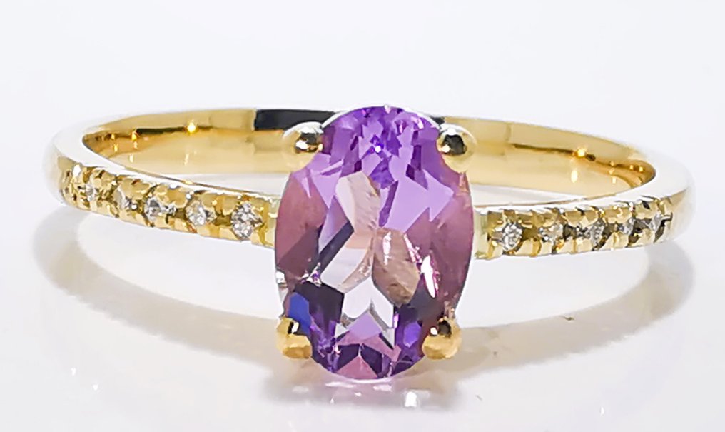 Sans prix de réserve - Bague - 14 carats Or jaune - 0.67ct. tw. Améthyste - Diamant #3.2
