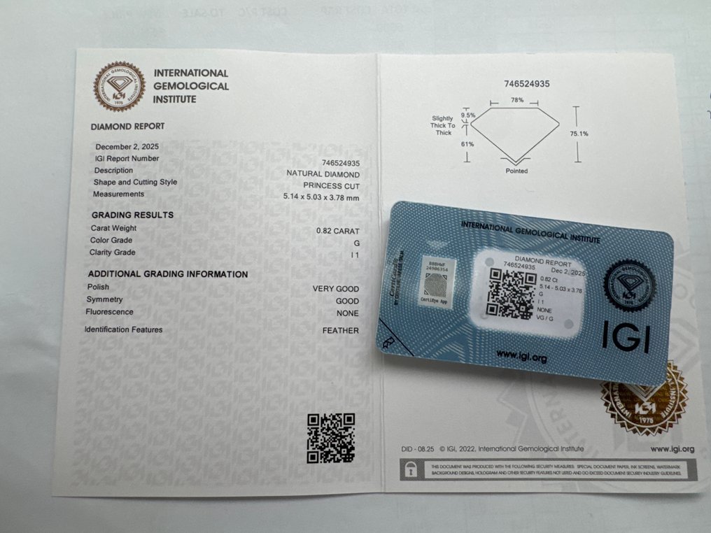 χωρίς τιμή ασφαλείας - 1 pcs Διαμάντι  (Φυσικό)  - 0.82 ct - G - I1 - Gemmological Centre Israel (G.C.I.) #3.2