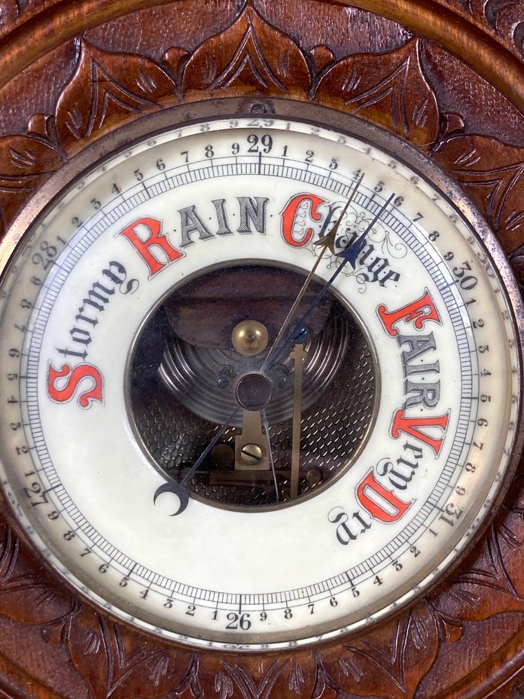 Aneroid barometer - Legno, Vetro, Rame - Bordo di noce intagliato #1.0