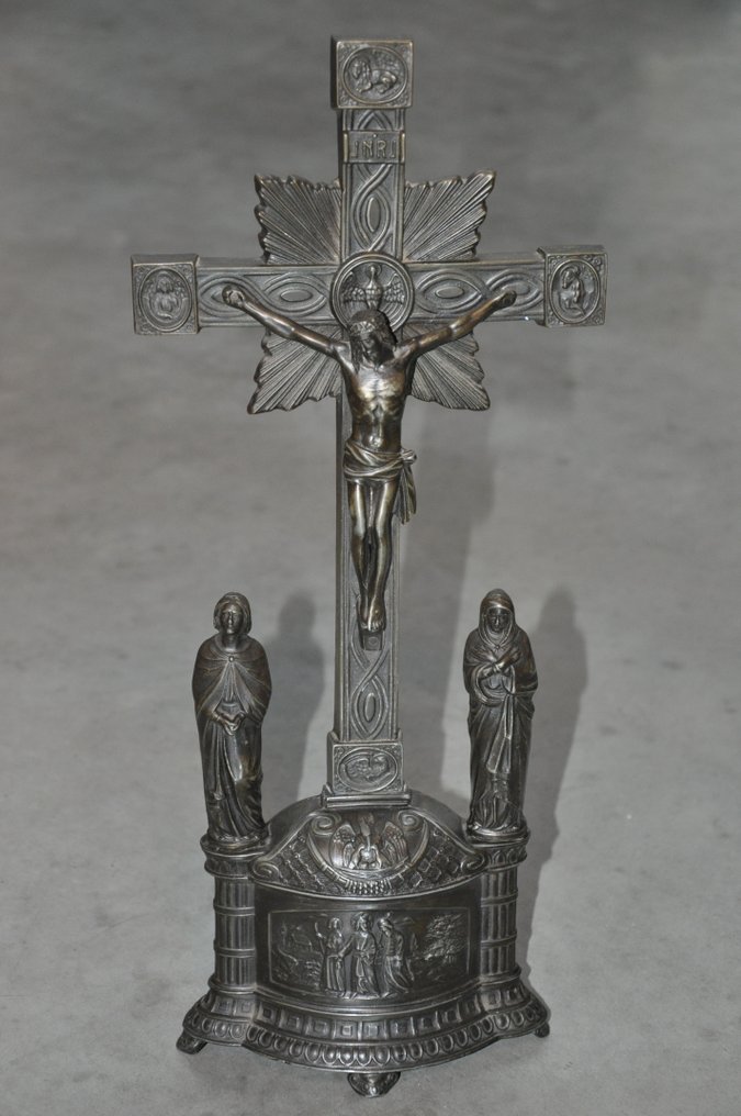  单幅祭坛画 - 铜色, 金属 - 1930-1940 - 祭坛十字架像 - 45 厘米  #3.2