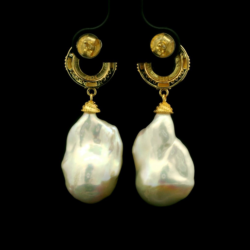 Μαργαριτάρι - Ασημί, Ασημένια σκουλαρίκια με μαργαριτάρια Baroque από γλυκό νερό S925 - Κρεμαστά σκουλαρίκια #2.1