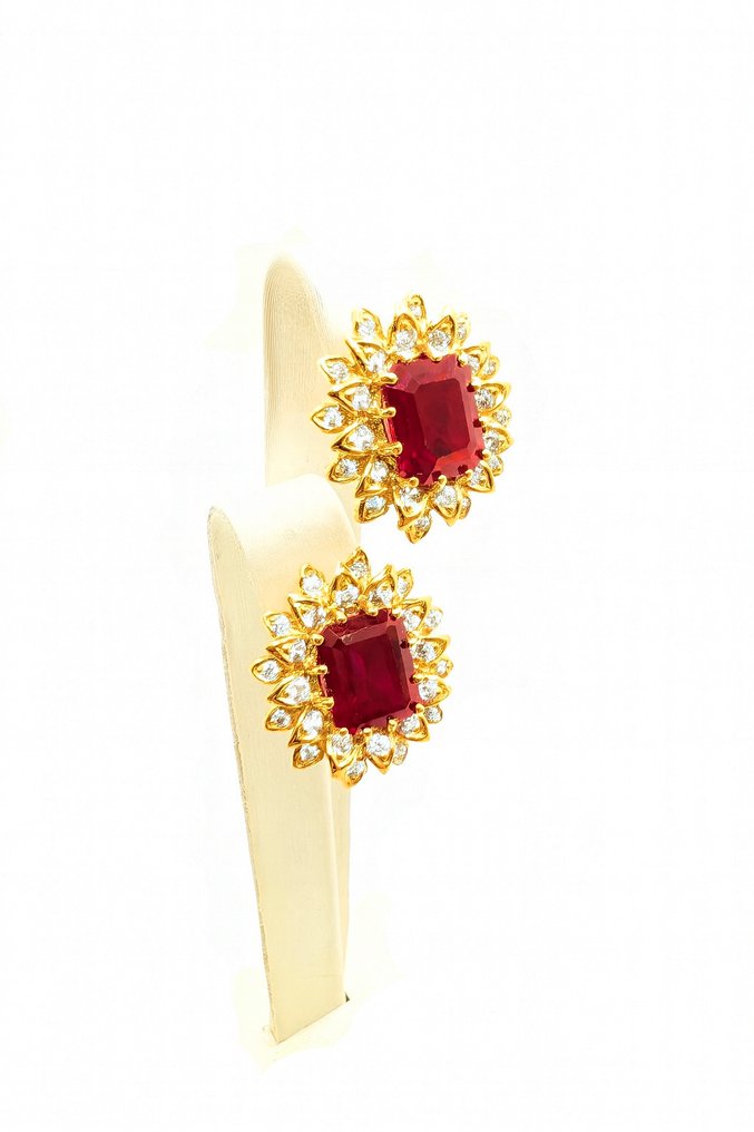 没有保留价 - 耳环 银, Gold-plated 红宝石 - 蓝宝石 - 11.80 克特 - 24 克拉黄金 #3.2