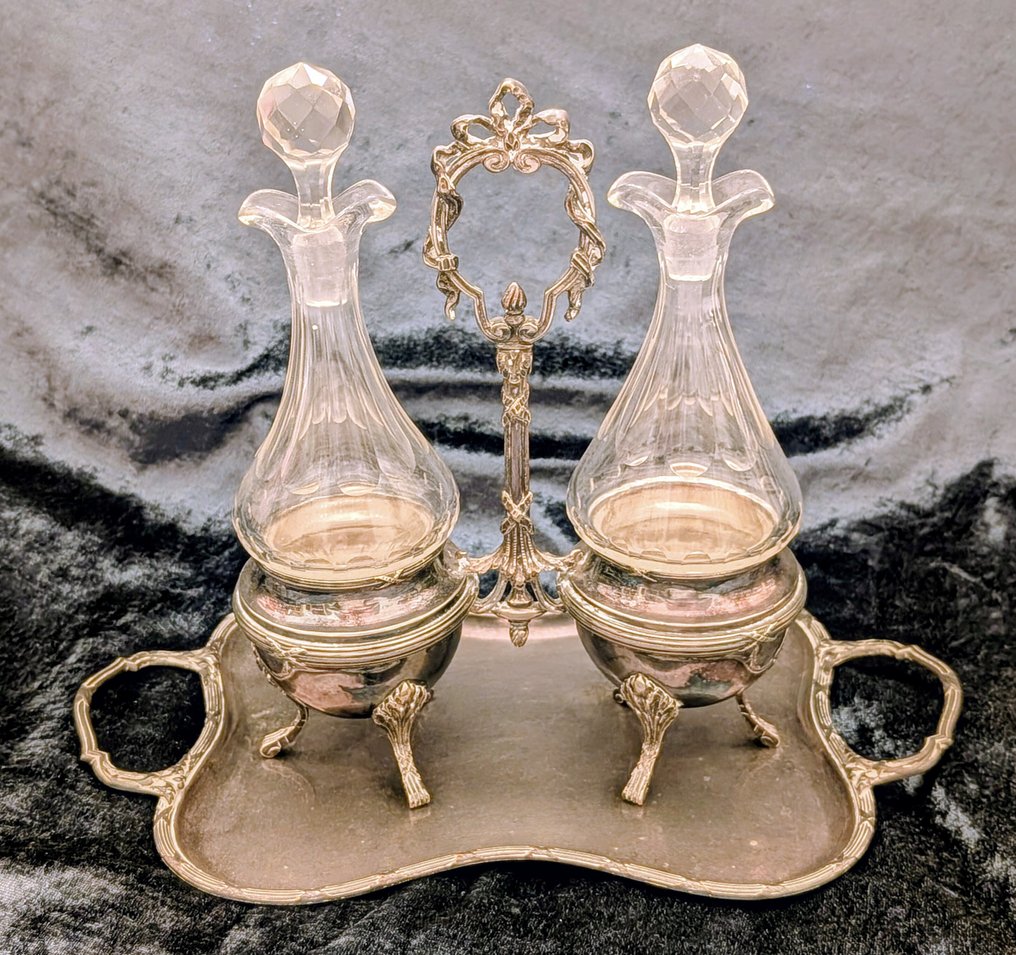 Wiskemann - Supporto per ampolle per condimenti (senza contenitore per spezie) - Placcato argento, Vetro - Set per condimenti olio e aceto #1.0